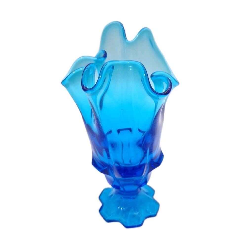 Fenton Colonial Blue Valencia Glass Swung Ruffle Edge Vase 6.75inches